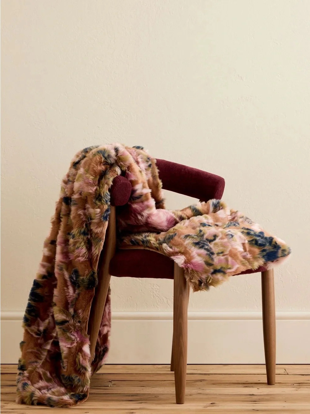 Anthropologie Seren Floral Jacquard Faux Fur Throw Blanket
